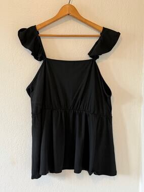 Women's Shein Black Long Summer Tank Top Flowy Straps Shirt Top Sz 2XL